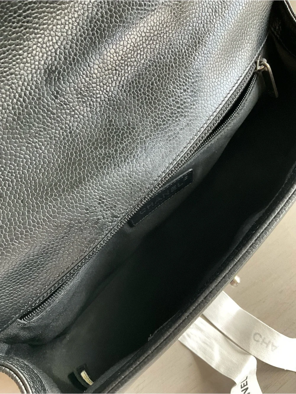 Chanel Black Caviar Chevron Large Boy Bag